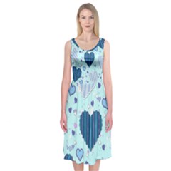 Light and Dark Blue Hearts Midi Sleeveless Dress from ArtsNow.com