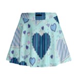 Light and Dark Blue Hearts Mini Flare Skirt