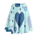 Light and Dark Blue Hearts High Waist Skirt