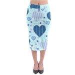 Light and Dark Blue Hearts Midi Pencil Skirt