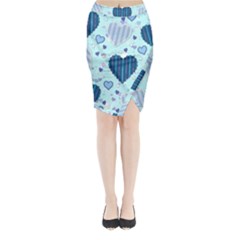 Light and Dark Blue Hearts Midi Wrap Pencil Skirt from ArtsNow.com