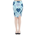 Light and Dark Blue Hearts Midi Wrap Pencil Skirt