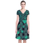 Green love Short Sleeve Front Wrap Dress