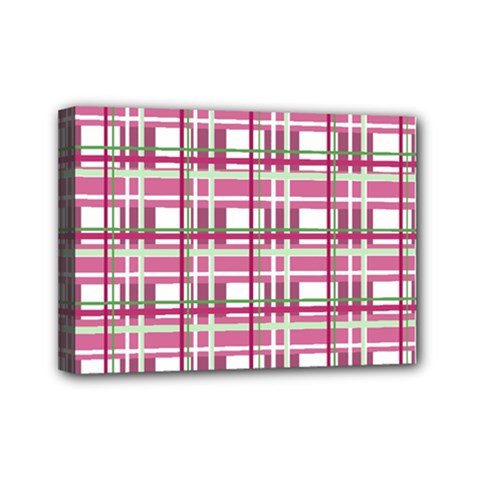 Pink plaid pattern Mini Canvas 7  x 5  from ArtsNow.com