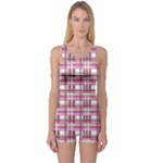 Pink plaid pattern One Piece Boyleg Swimsuit