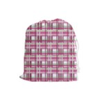 Pink plaid pattern Drawstring Pouches (Large) 