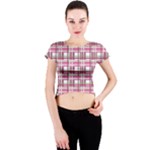 Pink plaid pattern Crew Neck Crop Top