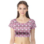 Pink plaid pattern Short Sleeve Crop Top (Tight Fit)