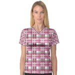 Pink plaid pattern Women s V-Neck Sport Mesh Tee