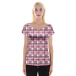 Pink plaid pattern Women s Cap Sleeve Top