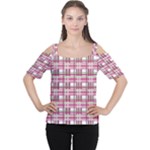 Pink plaid pattern Women s Cutout Shoulder Tee