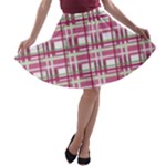 Pink plaid pattern A-line Skater Skirt