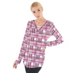 Pink plaid pattern Women s Tie Up Tee