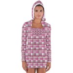 Pink plaid pattern Women s Long Sleeve Hooded T-shirt