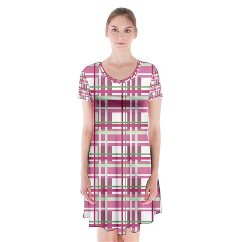 Pink plaid pattern Short Sleeve V
