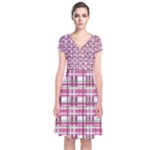 Pink plaid pattern Short Sleeve Front Wrap Dress