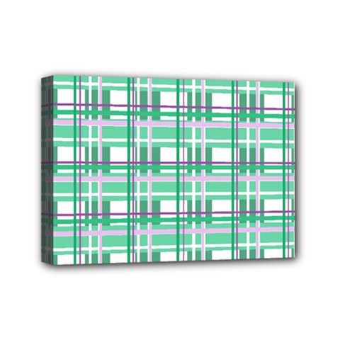 Green plaid pattern Mini Canvas 7  x 5  from ArtsNow.com