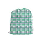 Green plaid pattern Drawstring Pouches (Large) 