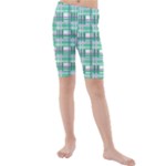 Green plaid pattern Kids  Mid Length Swim Shorts