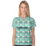Green plaid pattern Women s V-Neck Sport Mesh Tee
