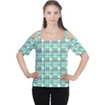 Green plaid pattern Women s Cutout Shoulder Tee