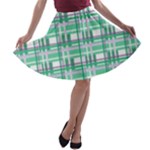 Green plaid pattern A-line Skater Skirt