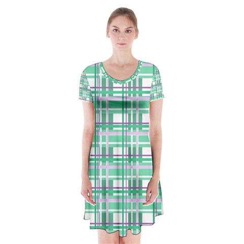 Green plaid pattern Short Sleeve V