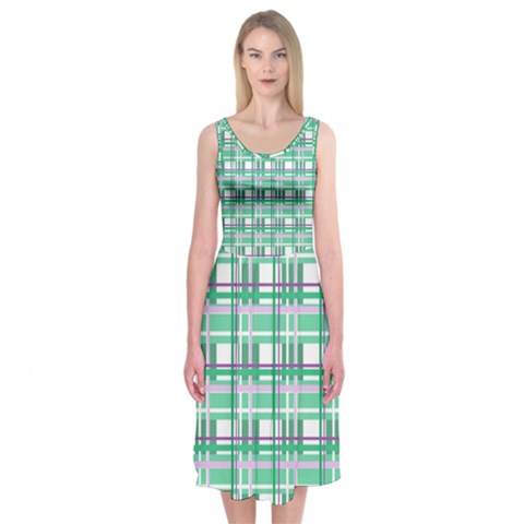 Green plaid pattern Midi Sleeveless Dress from ArtsNow.com
