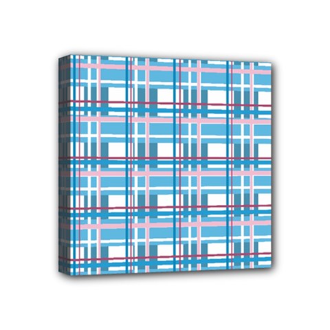 Blue plaid pattern Mini Canvas 4  x 4  from ArtsNow.com