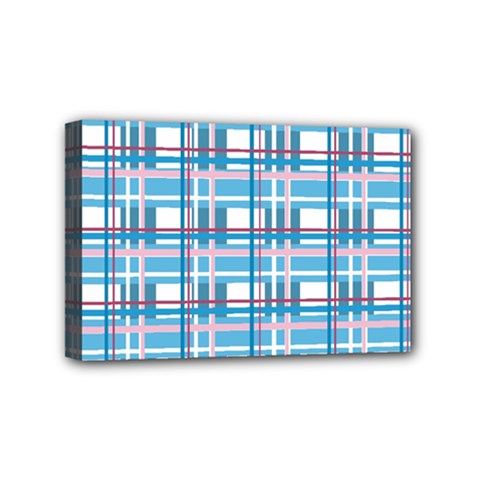 Blue plaid pattern Mini Canvas 6  x 4  from ArtsNow.com