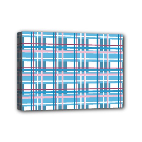 Blue plaid pattern Mini Canvas 7  x 5  from ArtsNow.com