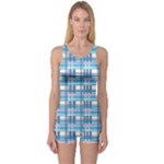 Blue plaid pattern One Piece Boyleg Swimsuit