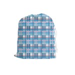 Blue plaid pattern Drawstring Pouches (Large) 