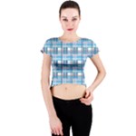 Blue plaid pattern Crew Neck Crop Top