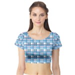 Blue plaid pattern Short Sleeve Crop Top (Tight Fit)