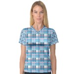 Blue plaid pattern Women s V-Neck Sport Mesh Tee