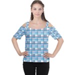 Blue plaid pattern Women s Cutout Shoulder Tee