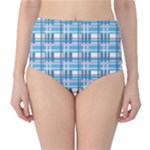 Blue plaid pattern High-Waist Bikini Bottoms