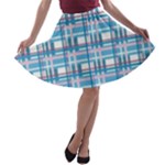 Blue plaid pattern A-line Skater Skirt