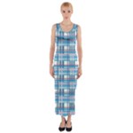 Blue plaid pattern Fitted Maxi Dress