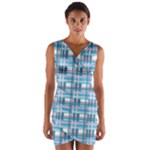 Blue plaid pattern Wrap Front Bodycon Dress