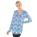 Blue plaid pattern Women s Tie Up Tee