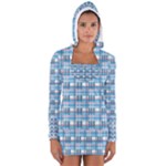 Blue plaid pattern Women s Long Sleeve Hooded T-shirt