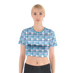 Blue plaid pattern Cotton Crop Top from ArtsNow.com