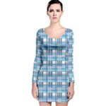 Blue plaid pattern Long Sleeve Velvet Bodycon Dress