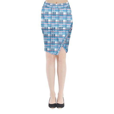 Blue plaid pattern Midi Wrap Pencil Skirt from ArtsNow.com