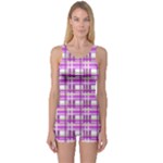 Purple plaid pattern One Piece Boyleg Swimsuit