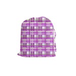 Purple plaid pattern Drawstring Pouches (Medium) 