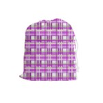 Purple plaid pattern Drawstring Pouches (Large) 