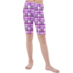 Purple plaid pattern Kids  Mid Length Swim Shorts